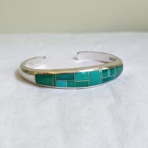 Teme sterling silver and turquoise inlay tapered bangle bracelet